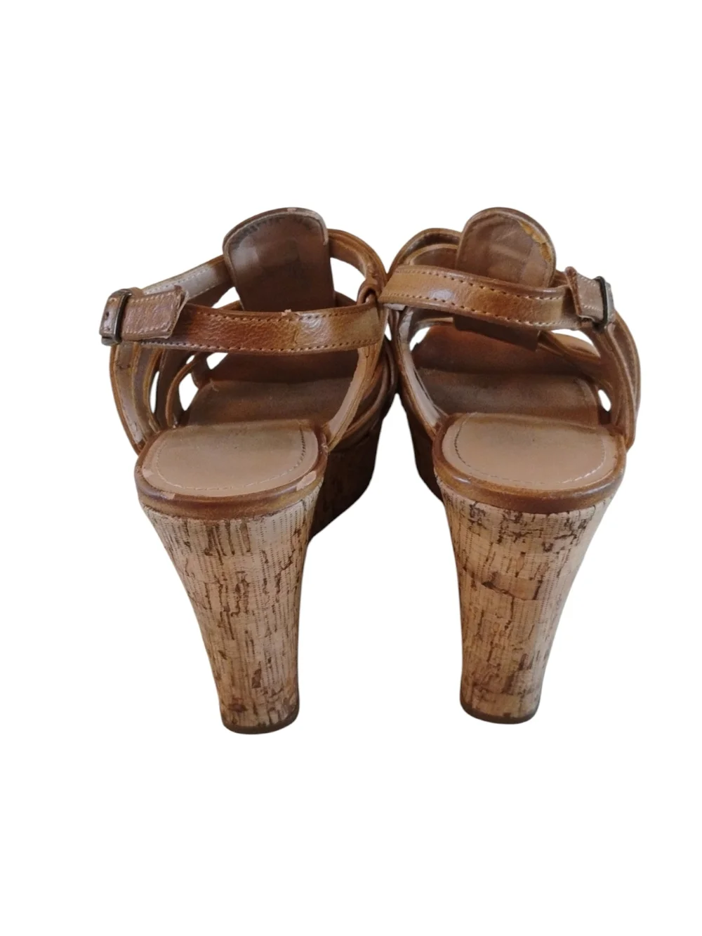 X Appeal Light Brown Strappy Wedge Sandals SZ 8.5